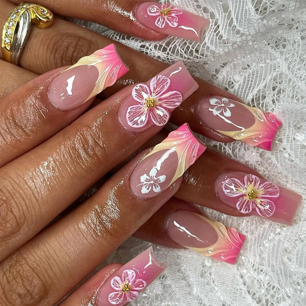 Press-On Coffin Nails | Butterfly Rhinestone Ballet False Nails Set 24Pcs