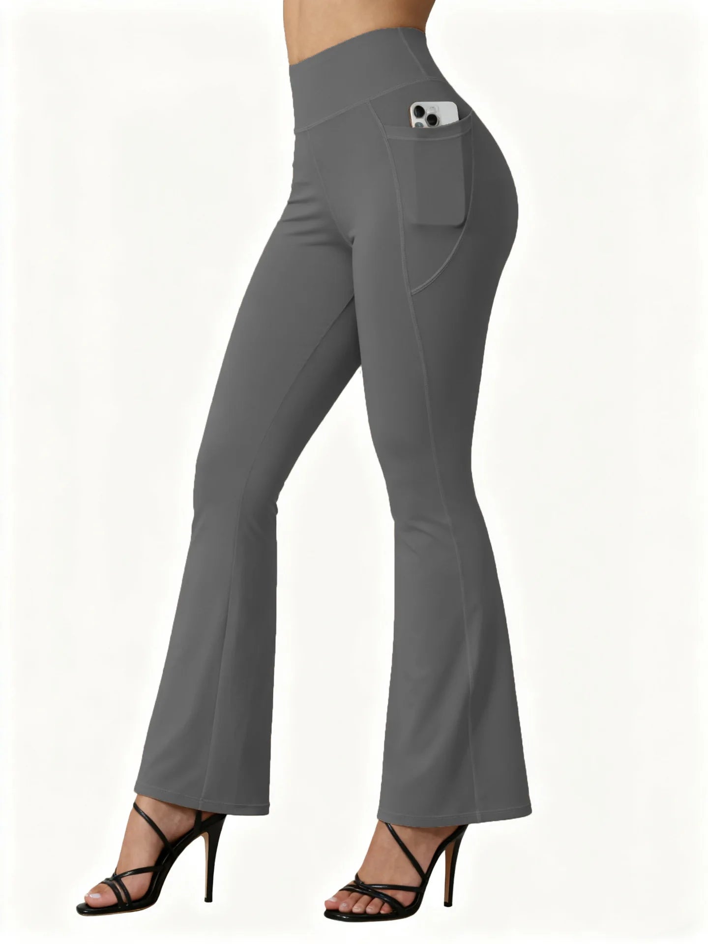 High Waisted Flared Yoga Leggings - Women's Butt Lifting Wide Leg Pants with Pockets