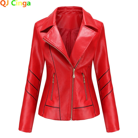 Red Faux Leather Biker Jacket - Premium PU Leather Moto Jacket