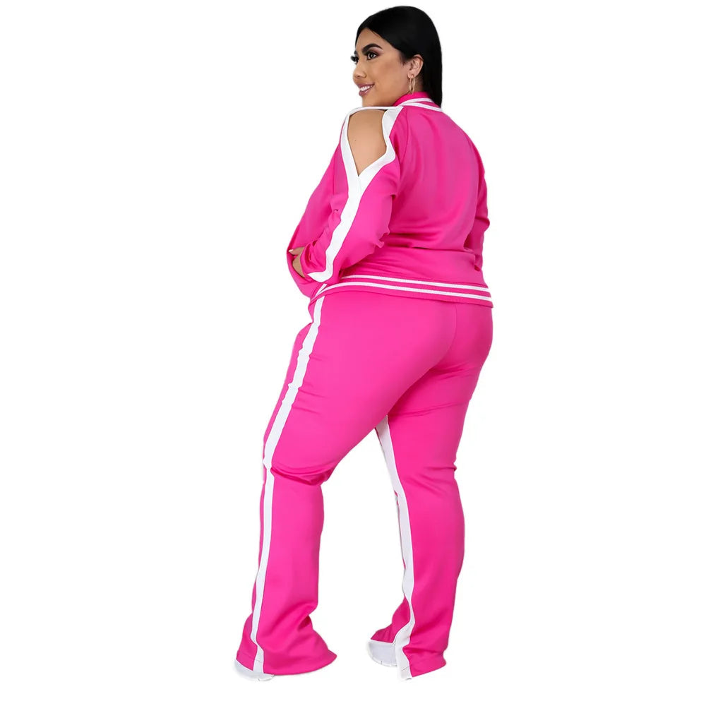 Plus Size Casual Zip Tracksuit Set - Women's Two Piece Activewear