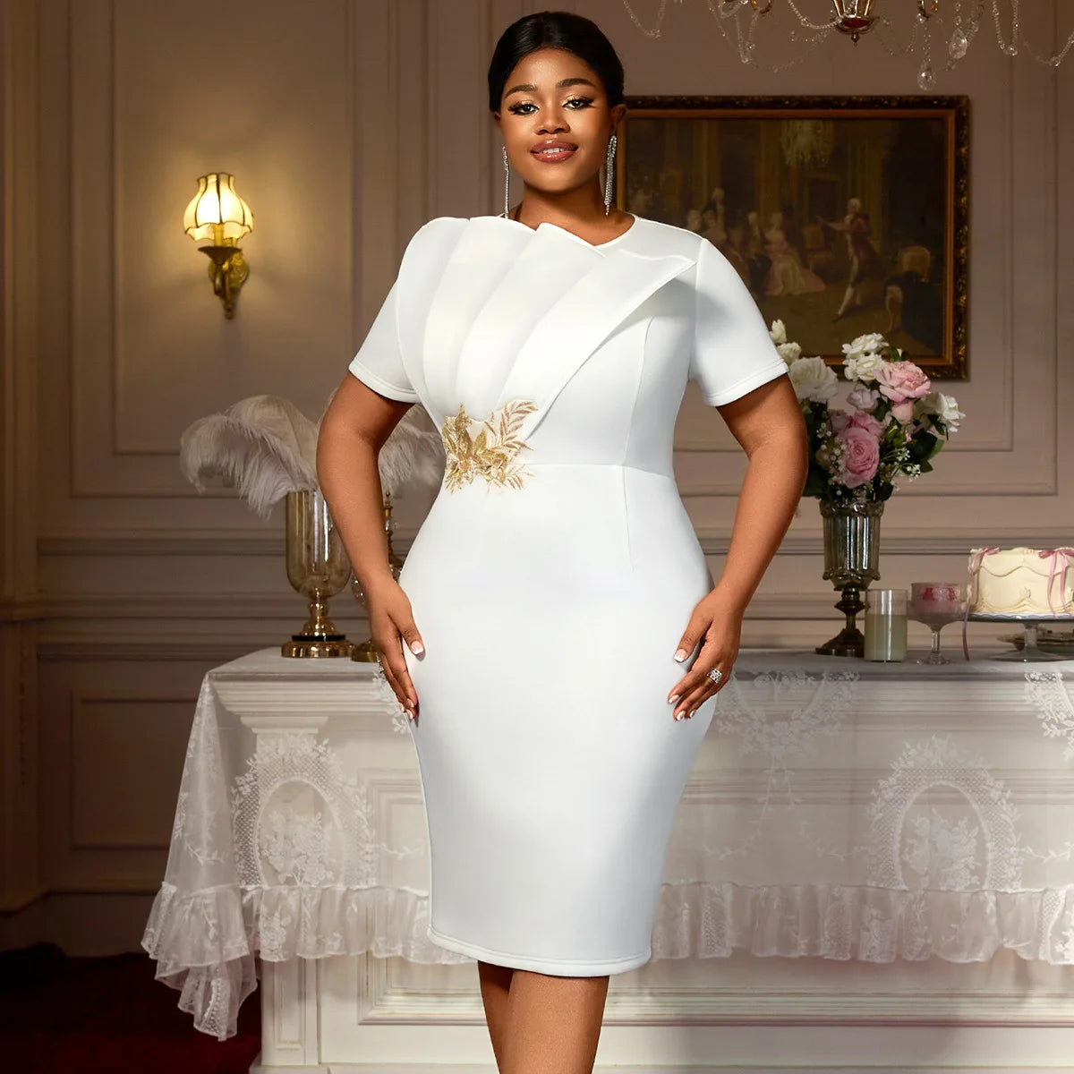 Women's Long Sleeve Bodycon Dress - Lace Appliqué Sheath for Church & Formal Occasions