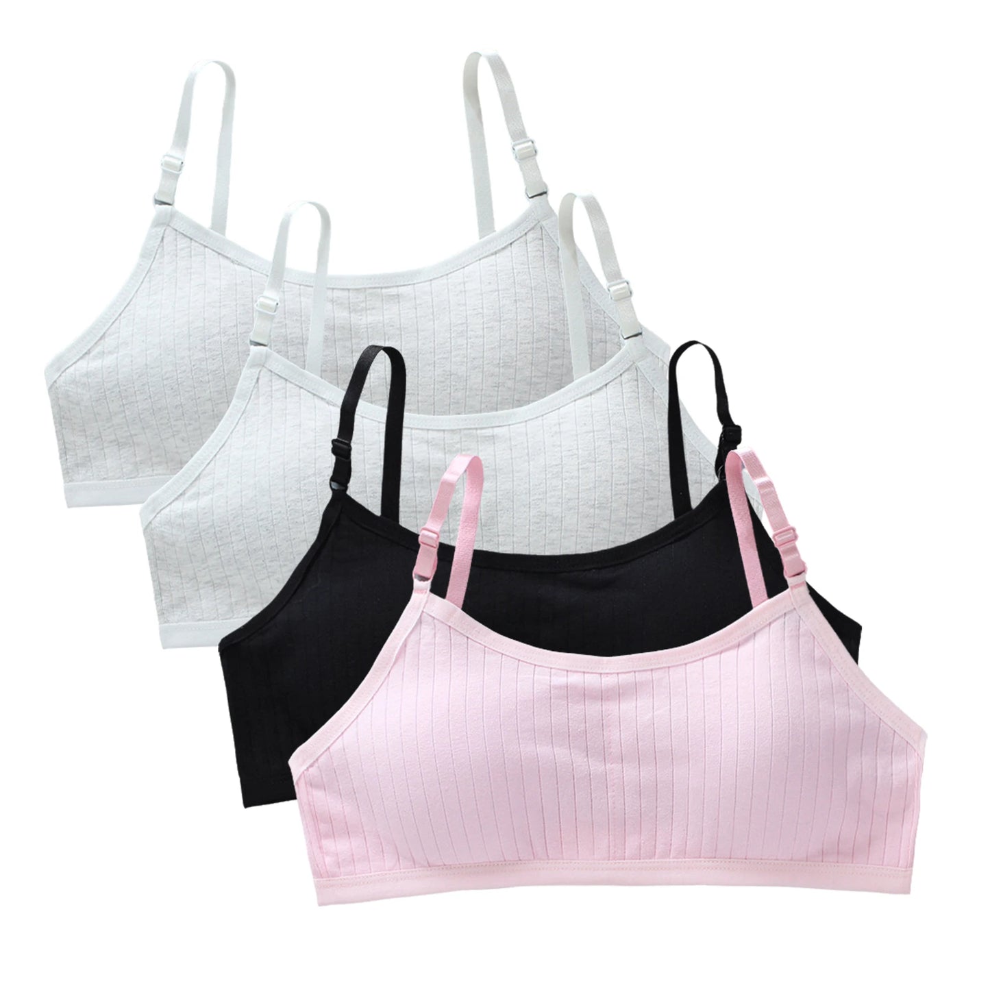 Girls' Training Bra 4-Pack Set - Seamless Vest Style with Back Closure