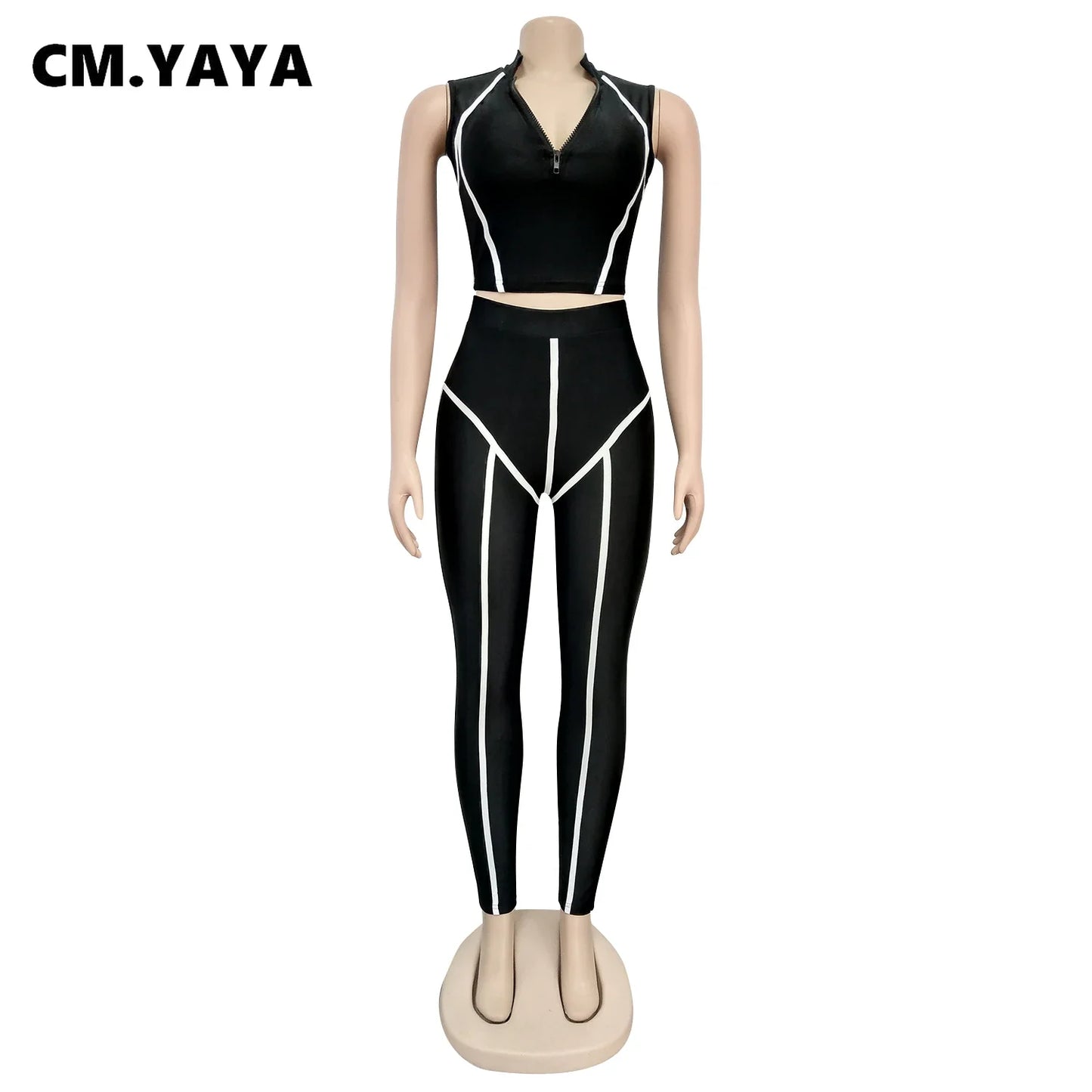 Zip-Front Crop Top & Skinny Pants Set - Street Style Two-Piece