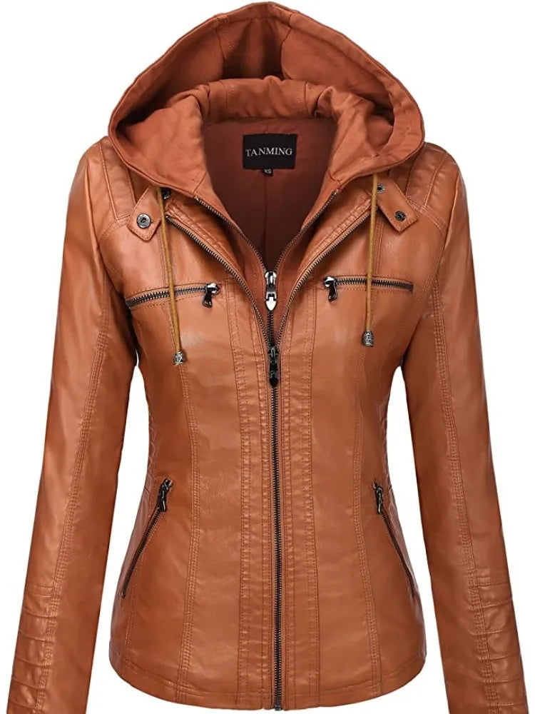 Hooded Leather Jacket - Two-Piece Removable Hood Set