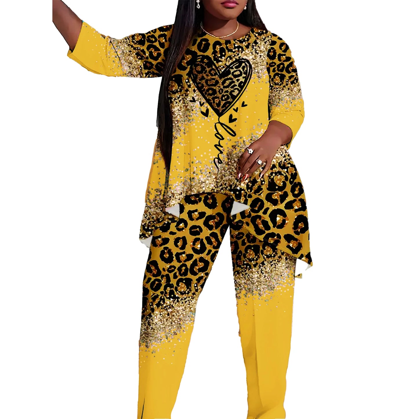 Plus Size Casual Two Piece Set - Shirt and Pants Vacation Outfit