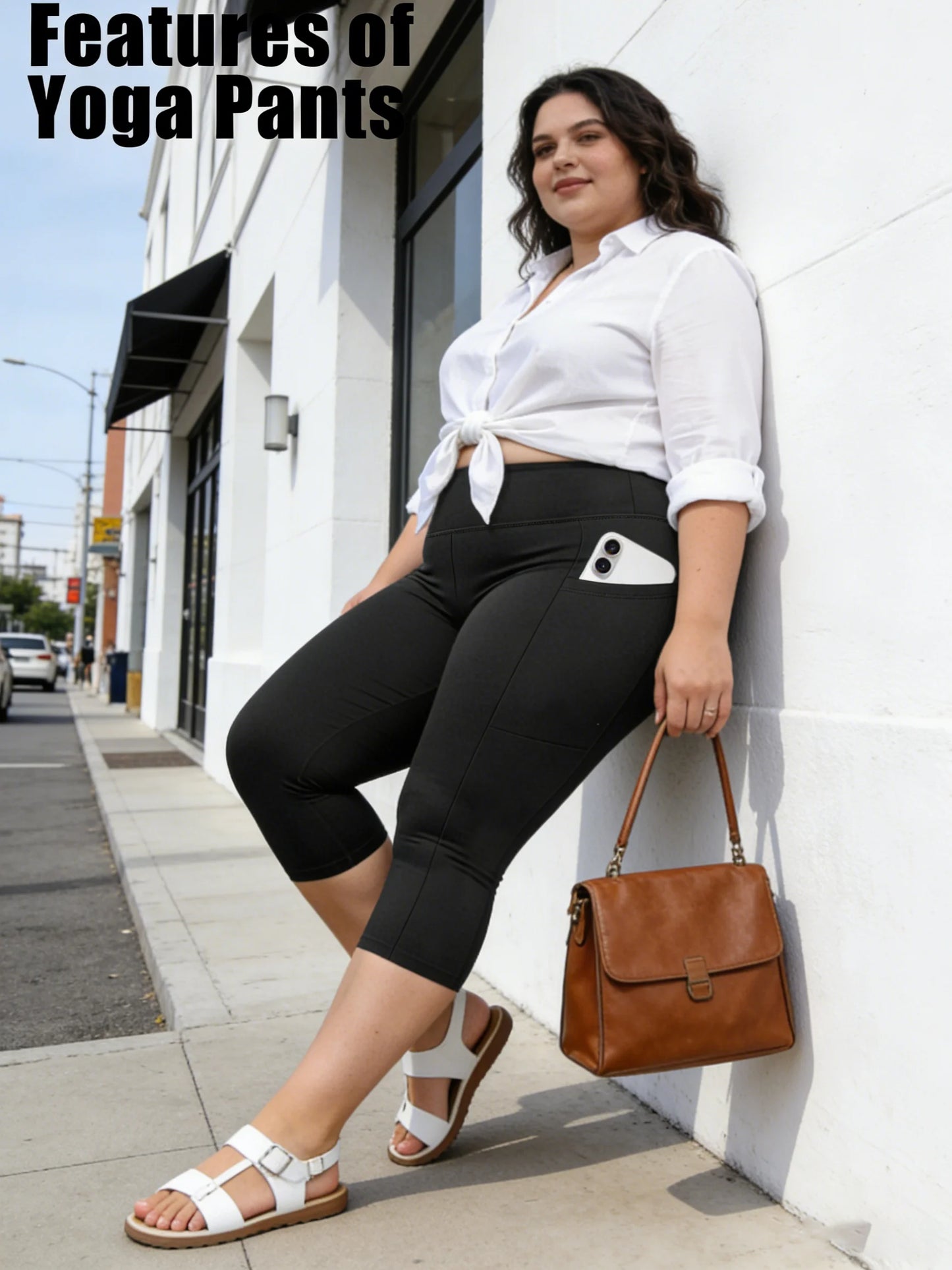 Plus Size Leggings with Pockets for Women - Black High Waisted Tummy Control Soft Yoga Pants for Gym Workout