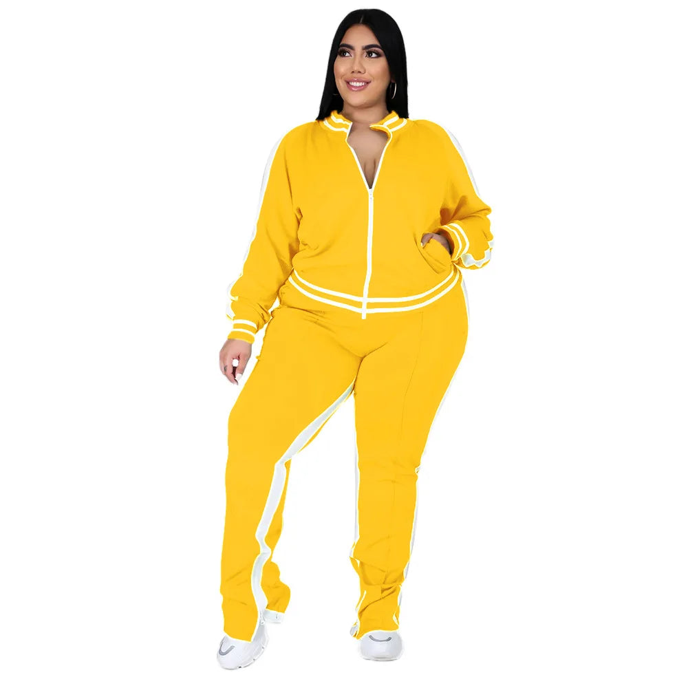 Plus Size Casual Zip Tracksuit Set - Women's Two Piece Activewear