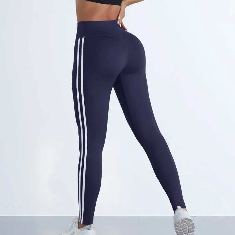 Striped High-Waist Yoga Leggings - Seamless Booty-Lifting Workout Tights
