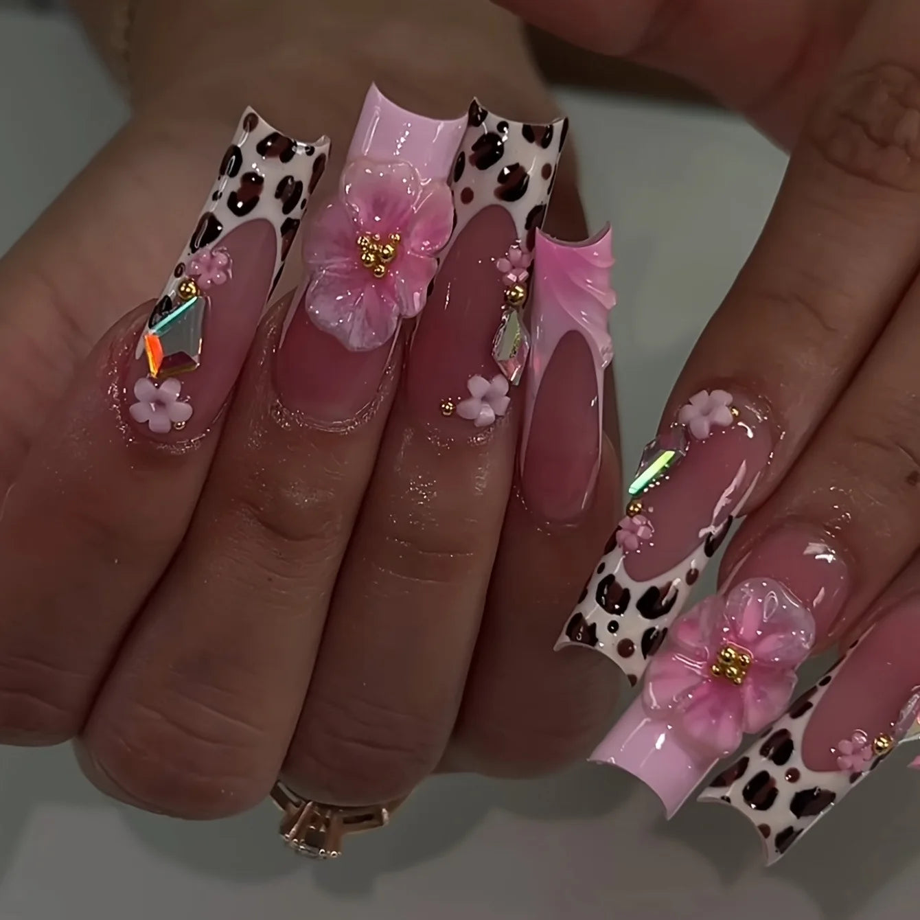 Press-On Coffin Nails | Butterfly Rhinestone Ballet False Nails Set 24Pcs