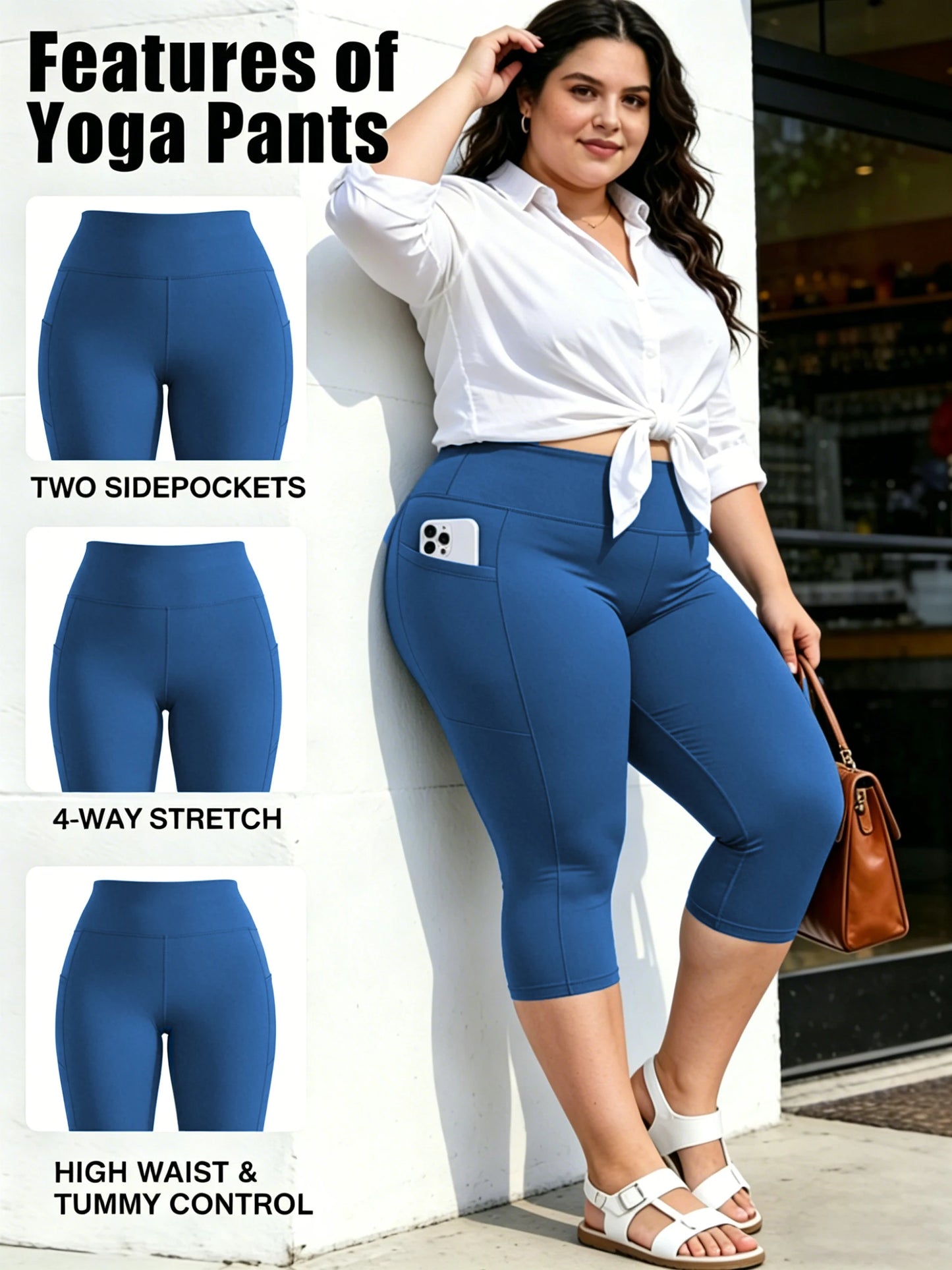 Plus Size Leggings with Pockets for Women - Black High Waisted Tummy Control Soft Yoga Pants for Gym Workout