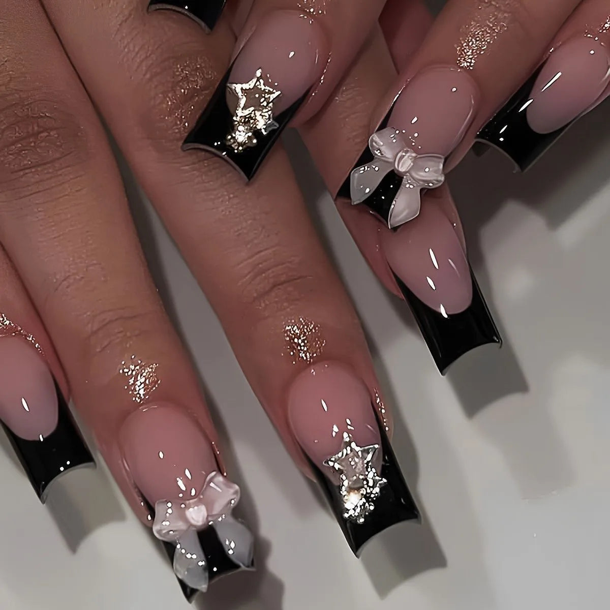 Press-On Coffin Nails | Butterfly Rhinestone Ballet False Nails Set 24Pcs