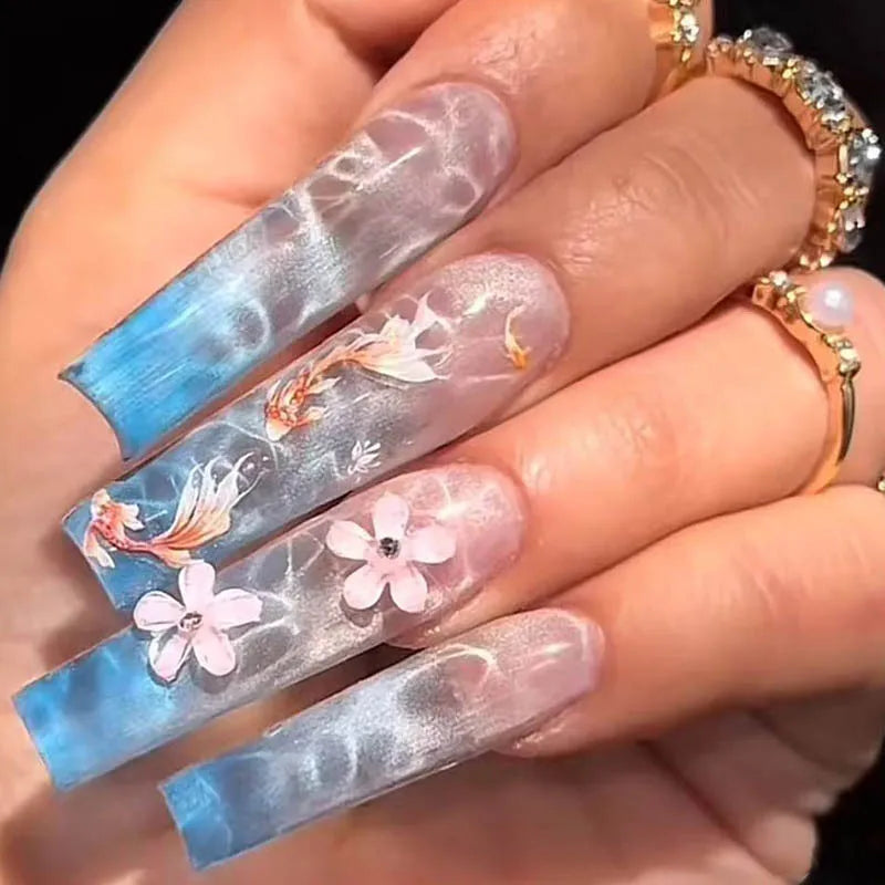 Press-On Coffin Nails | Butterfly Rhinestone Ballet False Nails Set 24Pcs