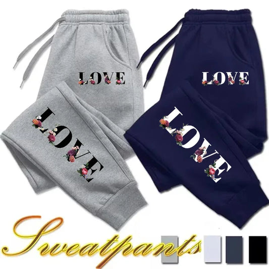 Love & Flower Pattern Sweat Pants - Harajuku Style