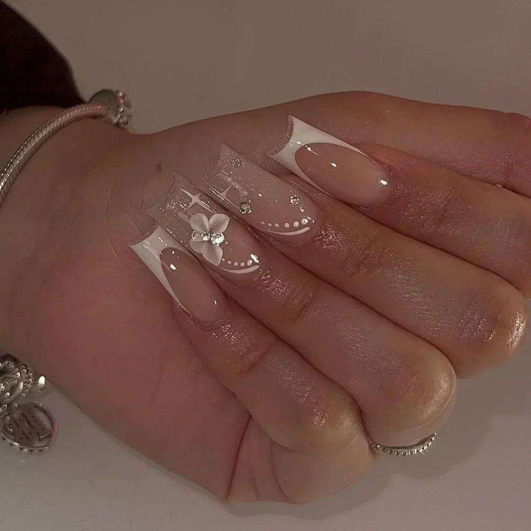 Press-On Coffin Nails | Butterfly Rhinestone Ballet False Nails Set 24Pcs