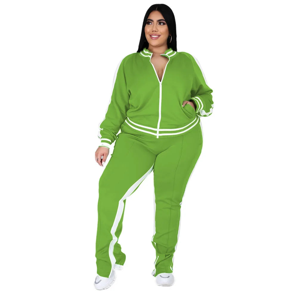 Plus Size Casual Zip Tracksuit Set - Women's Two Piece Activewear