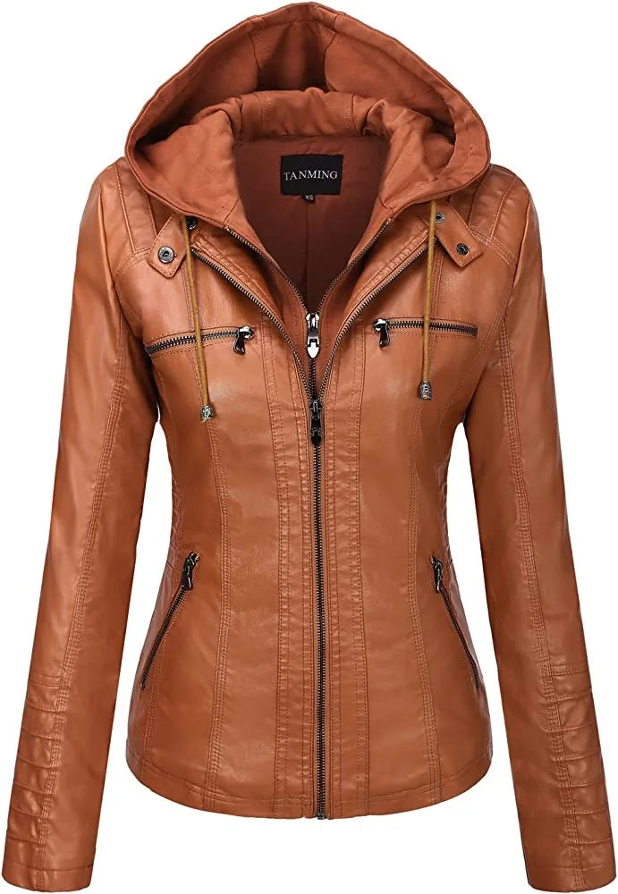 Hooded Leather Jacket - Two-Piece Removable Hood Set