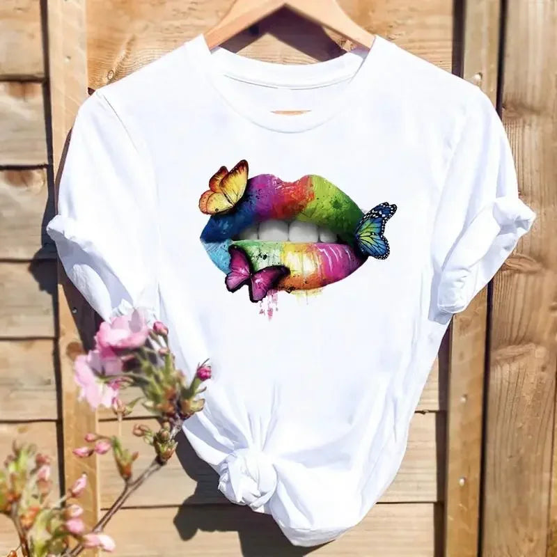Women Leopard Love Heart Print T-shirts Fashion Graphic T Top Short Sleeve 90s Cute Spring Summer Shirt Female Tee T-Shirt