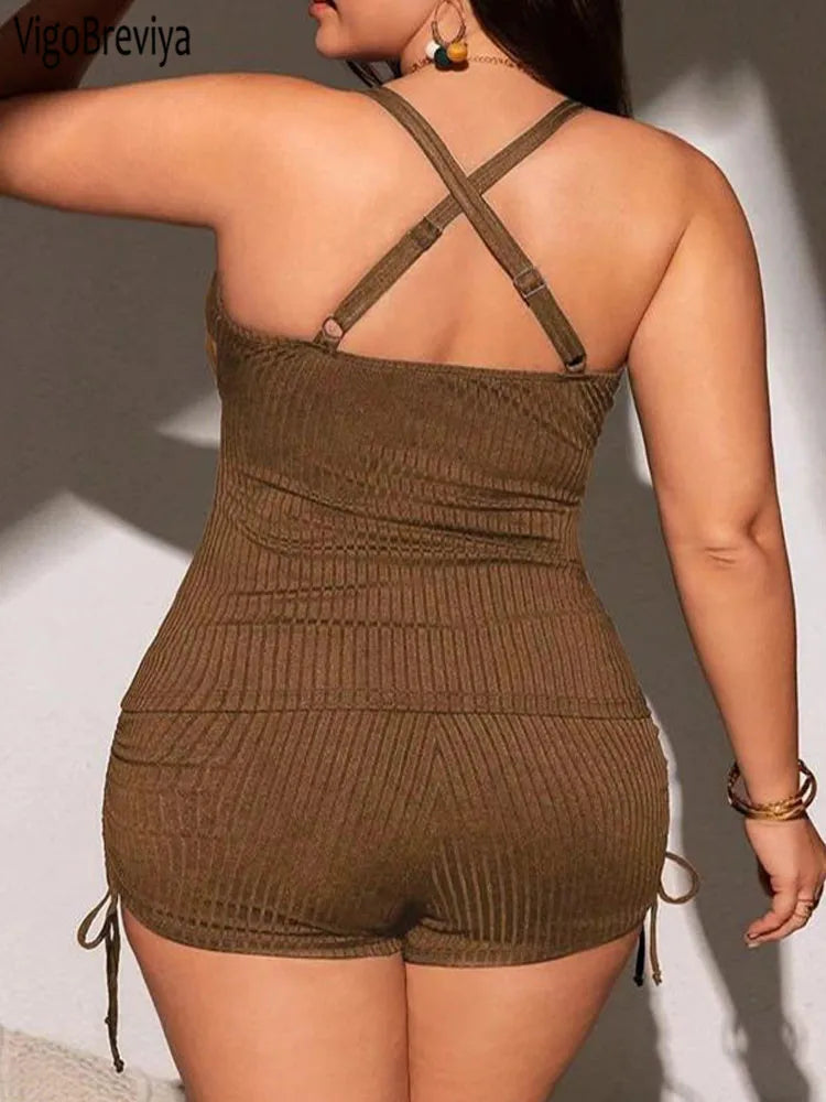 Plus Size High Waist Tankini Set - Solid Two Piece Swimsuit