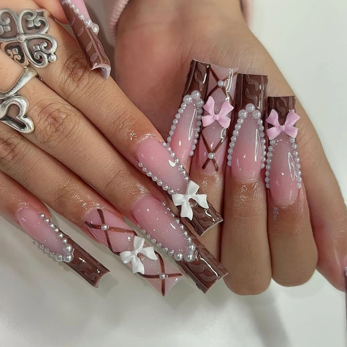 Press-On Coffin Nails | Butterfly Rhinestone Ballet False Nails Set 24Pcs