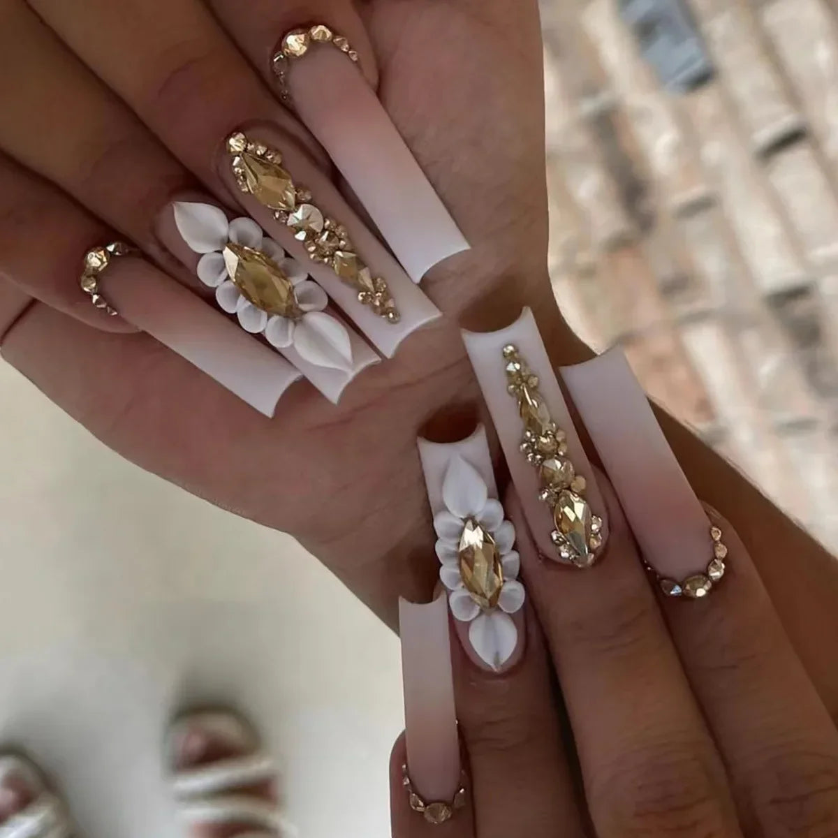 Press-On Coffin Nails | Butterfly Rhinestone Ballet False Nails Set 24Pcs