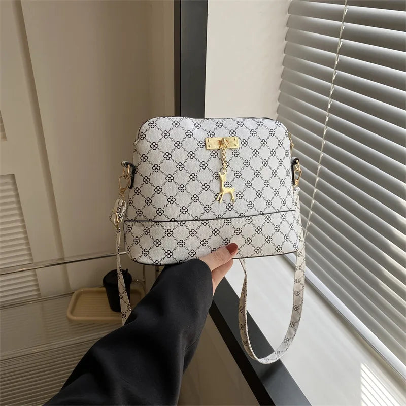 PU Leather Crossbody Bag - Deer Pendant Shell Shape