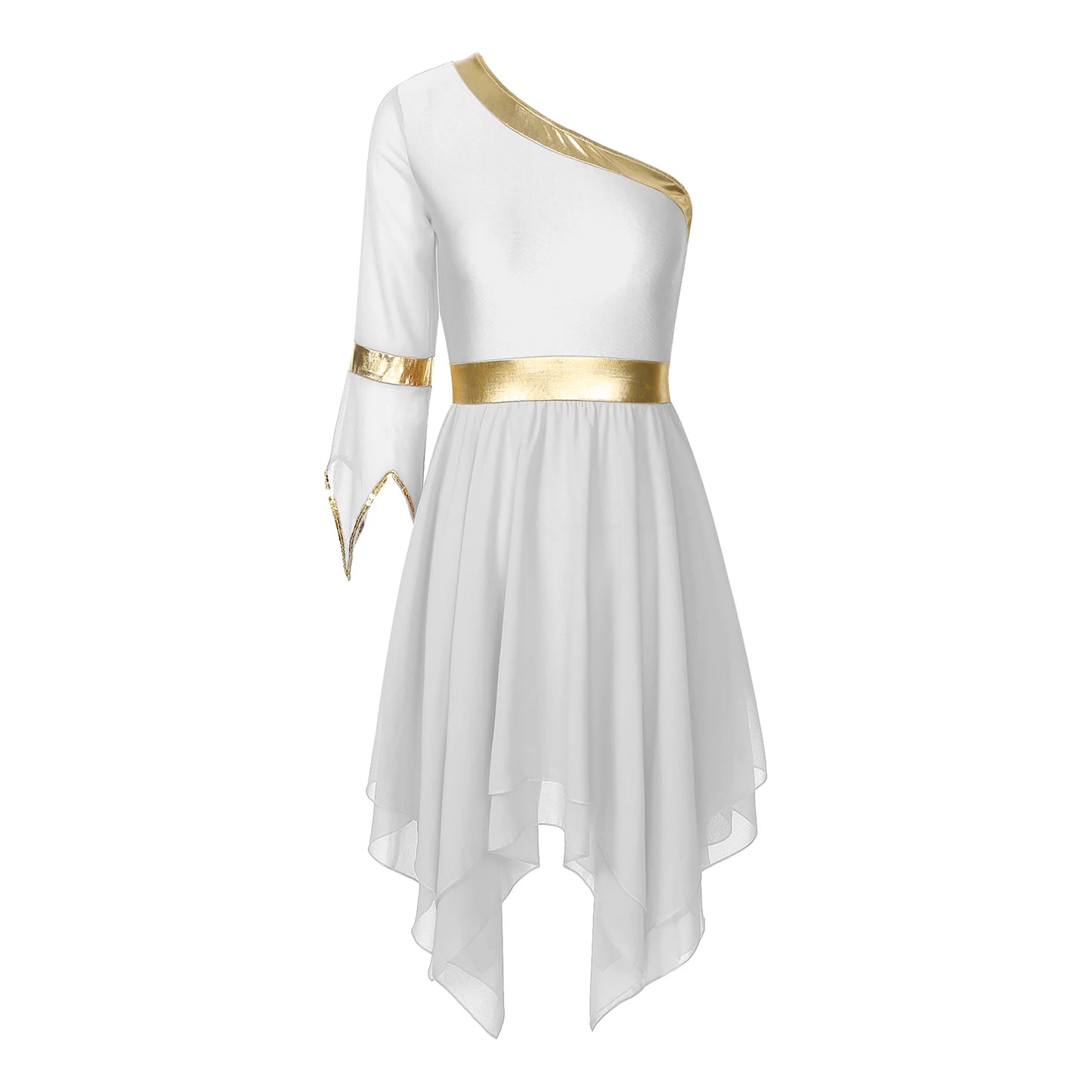 Women's Lyrical Dance Dress - One Shoulder Chiffon with Sequin Trim