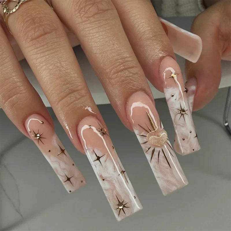 Press-On Coffin Nails | Butterfly Rhinestone Ballet False Nails Set 24Pcs