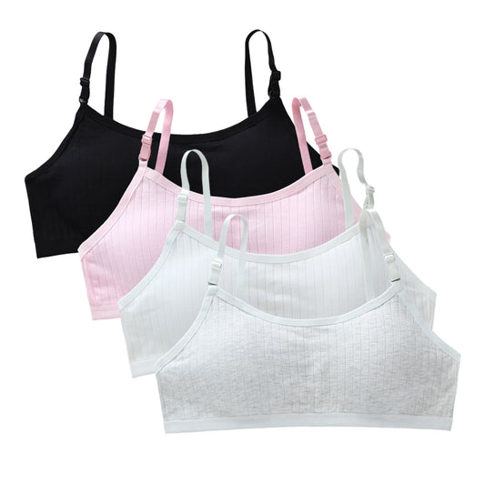 Girls' Training Bra 4-Pack Set - Seamless Vest Style with Back Closure
