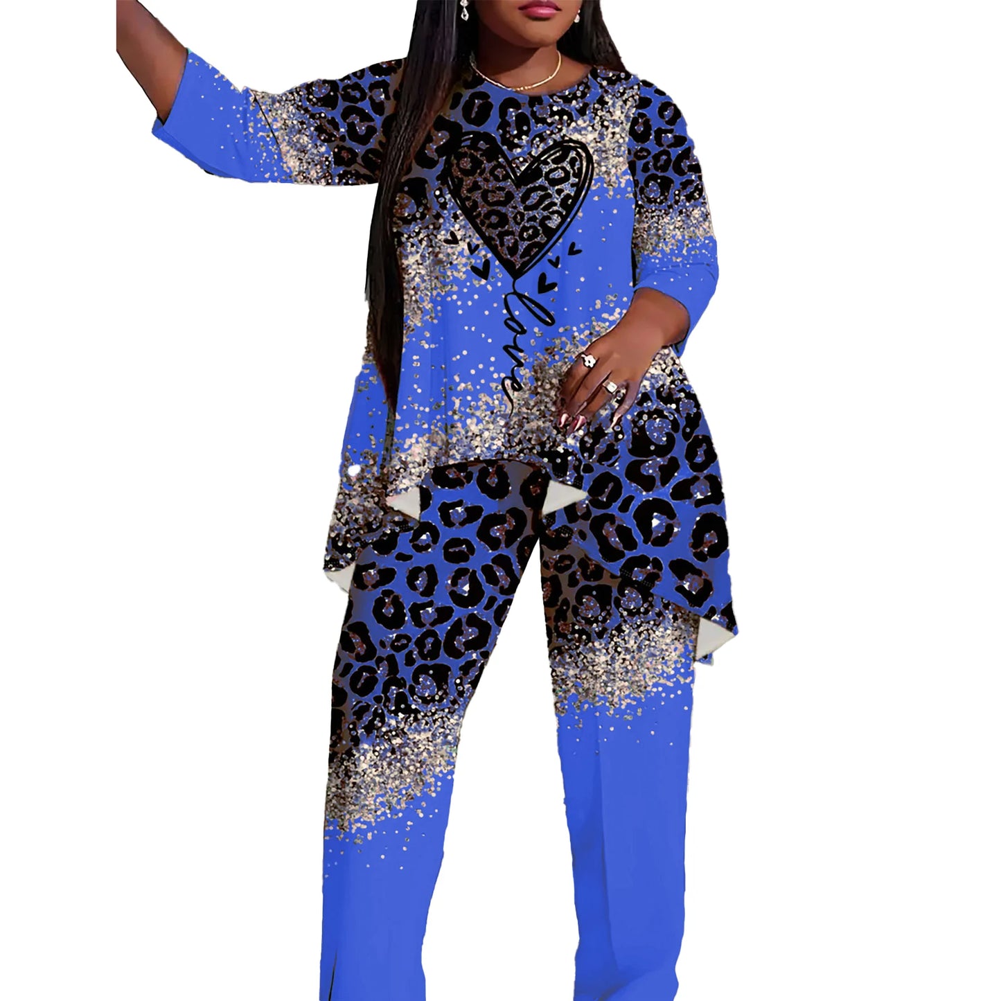 Plus Size Casual Two Piece Set - Shirt and Pants Vacation Outfit