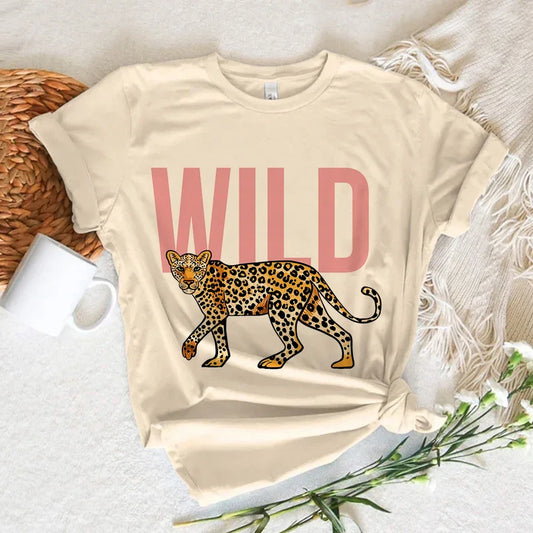 Leopard Print Love Heart T-Shirt - Women's Kawaii Streetwear Short Sleeve Summer Top