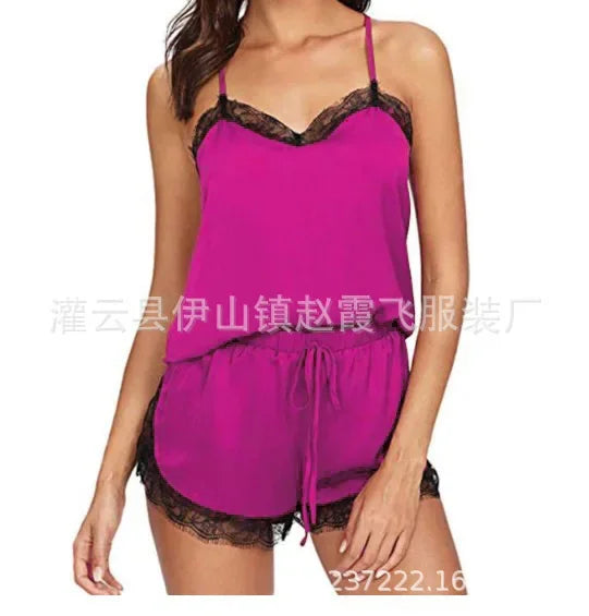 Women's Lace Babydoll Lingerie Set - Sexy V-Neck Sleepwear with Shorts