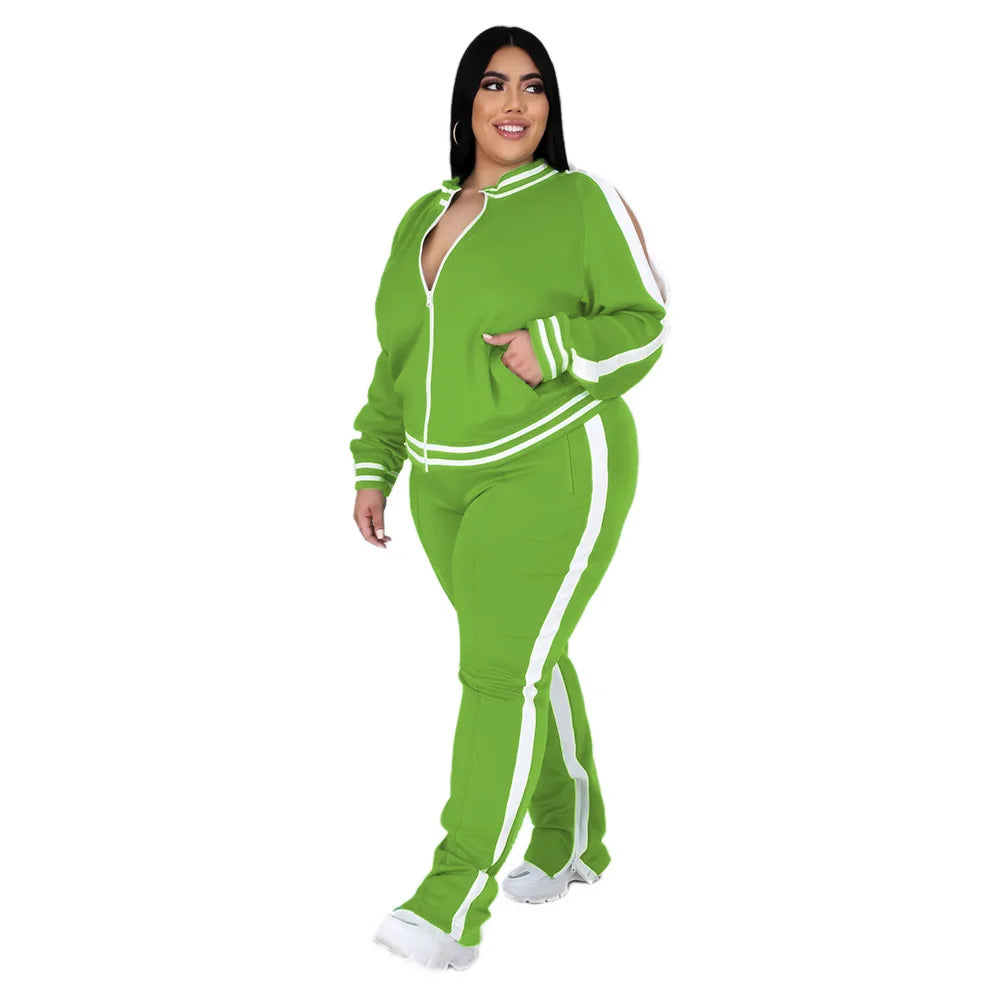 Plus Size Casual Zip Tracksuit Set - Women's Two Piece Activewear