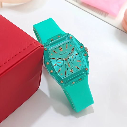 Women's Square Silicone Sport Watch – Rectangle Dial, Buckle Band