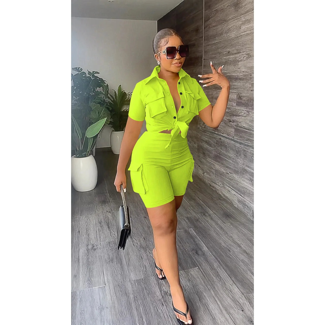 Button-Front Shirt & Shorts Set - Streetwear Two-Piece Outfit