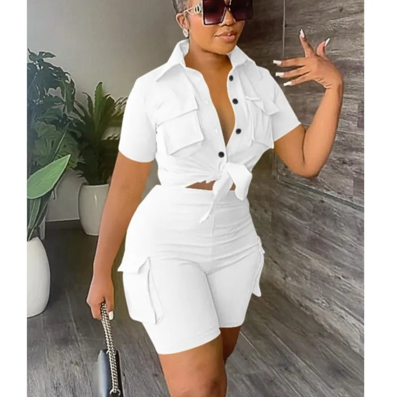 Button-Front Shirt & Shorts Set - Streetwear Two-Piece Outfit