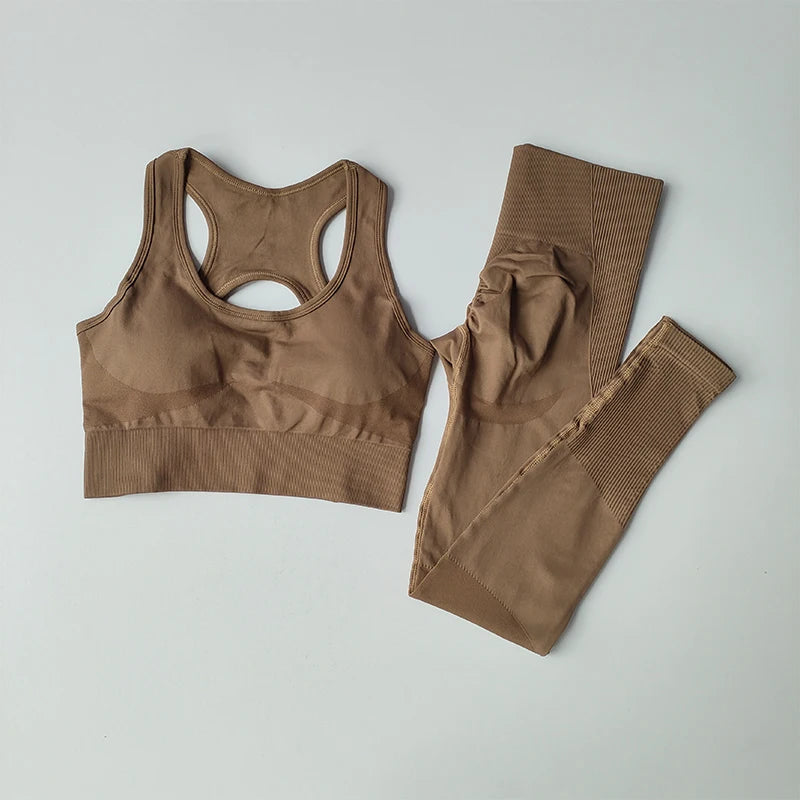 2-Piece Sports Bra & Leggings Yoga Set | Seamless Fitness Suit for Women