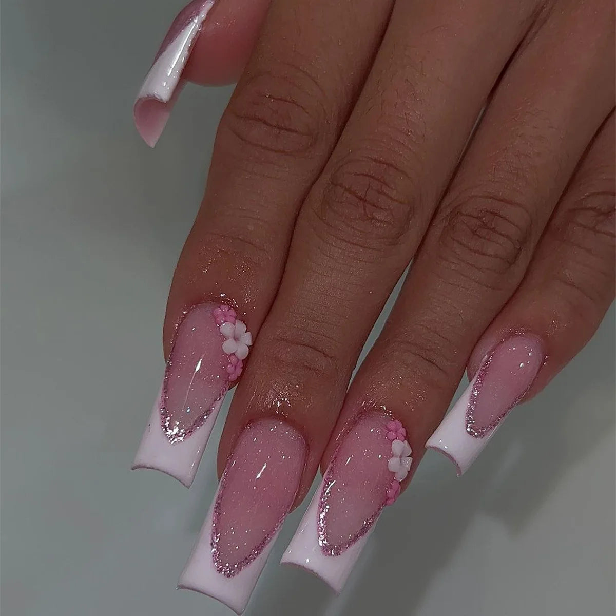 Press-On Coffin Nails | Butterfly Rhinestone Ballet False Nails Set 24Pcs