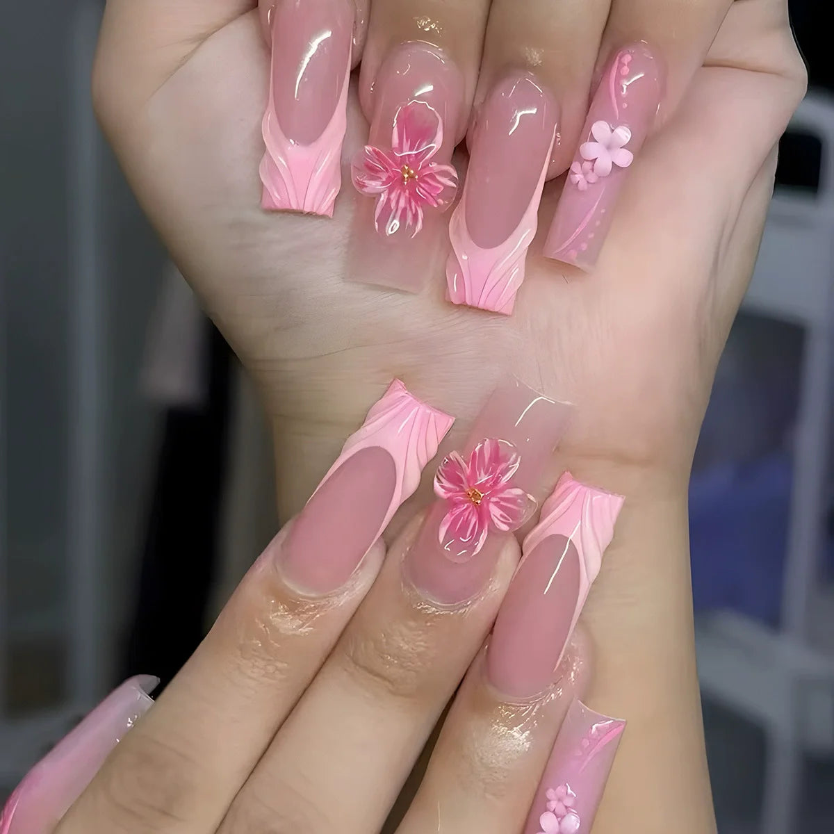 Press-On Coffin Nails | Butterfly Rhinestone Ballet False Nails Set 24Pcs