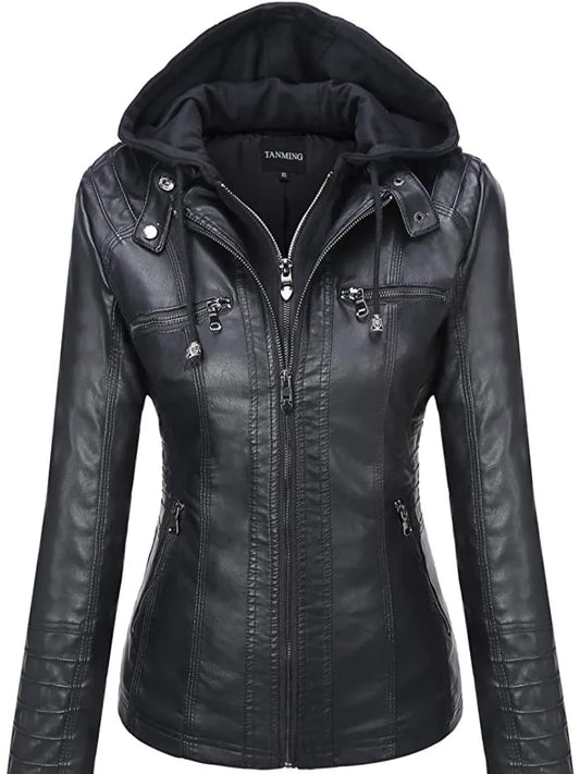 Hooded Leather Jacket - Two-Piece Removable Hood Set