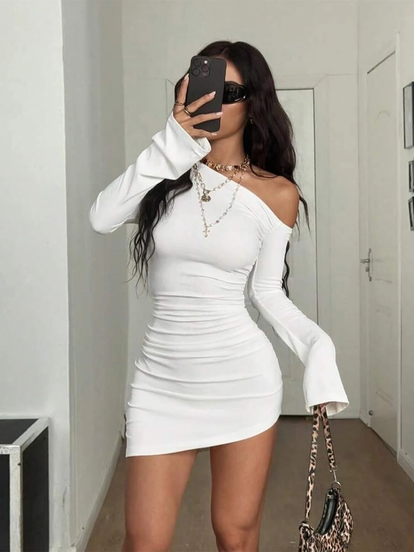 Off-Shoulder Ruched Mini Dress - Party Club Dress