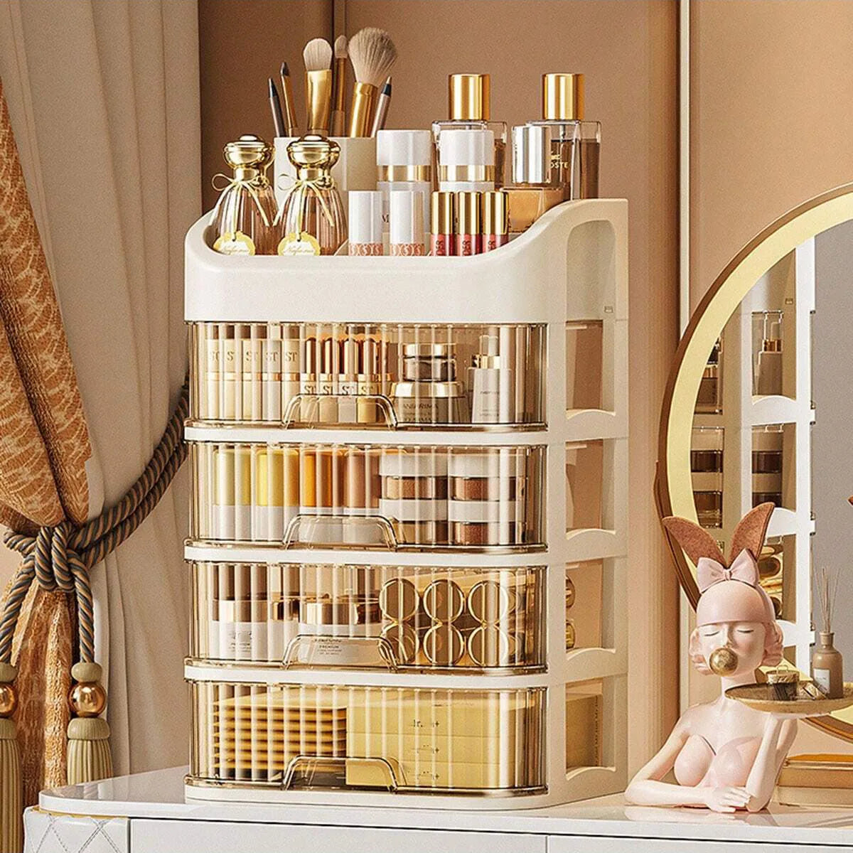 Multi-Layer Expandable Makeup Storage Box - Cosmetics Organizer for Vanity