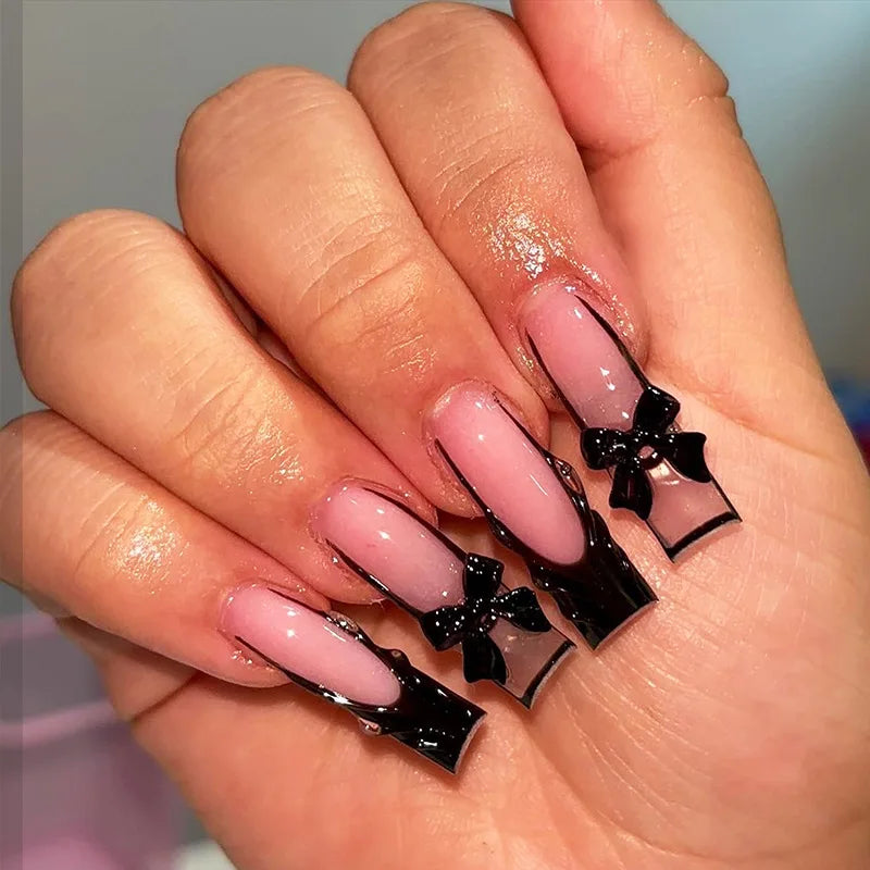 Press-On Coffin Nails | Butterfly Rhinestone Ballet False Nails Set 24Pcs