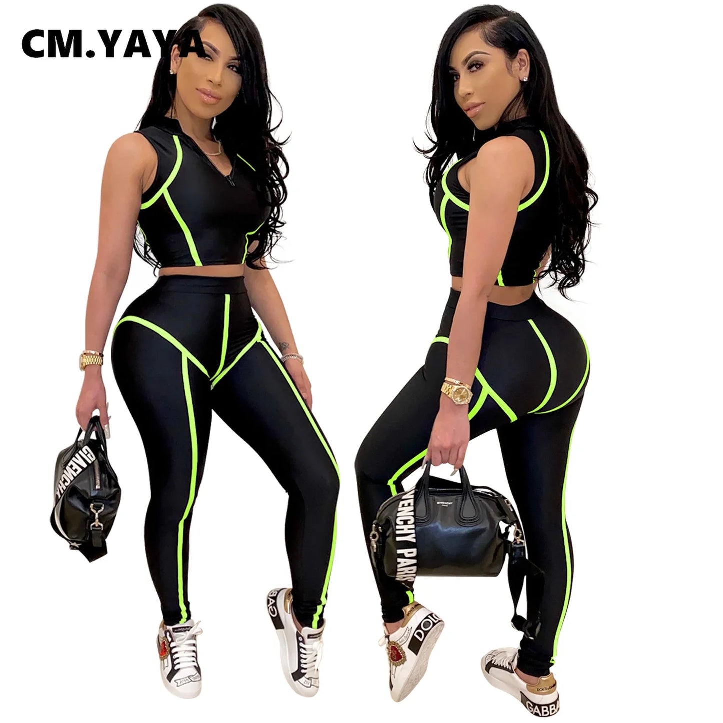 Zip-Front Crop Top & Skinny Pants Set - Street Style Two-Piece