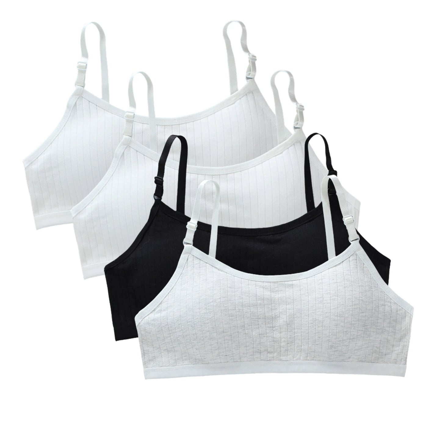 Girls' Training Bra 4-Pack Set - Seamless Vest Style with Back Closure
