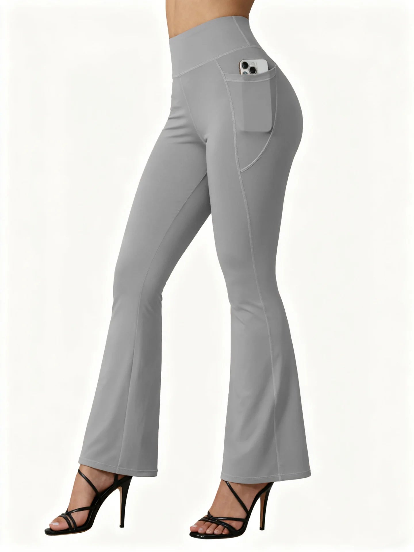 High Waisted Flared Yoga Leggings - Women's Butt Lifting Wide Leg Pants with Pockets