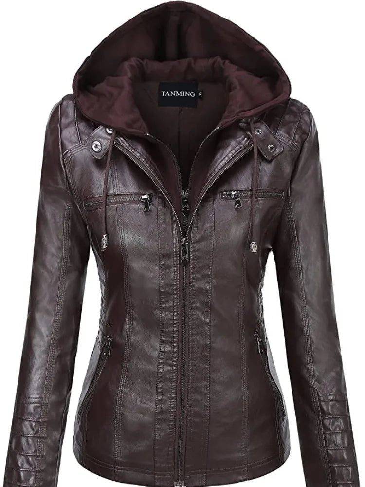 Hooded Leather Jacket - Two-Piece Removable Hood Set