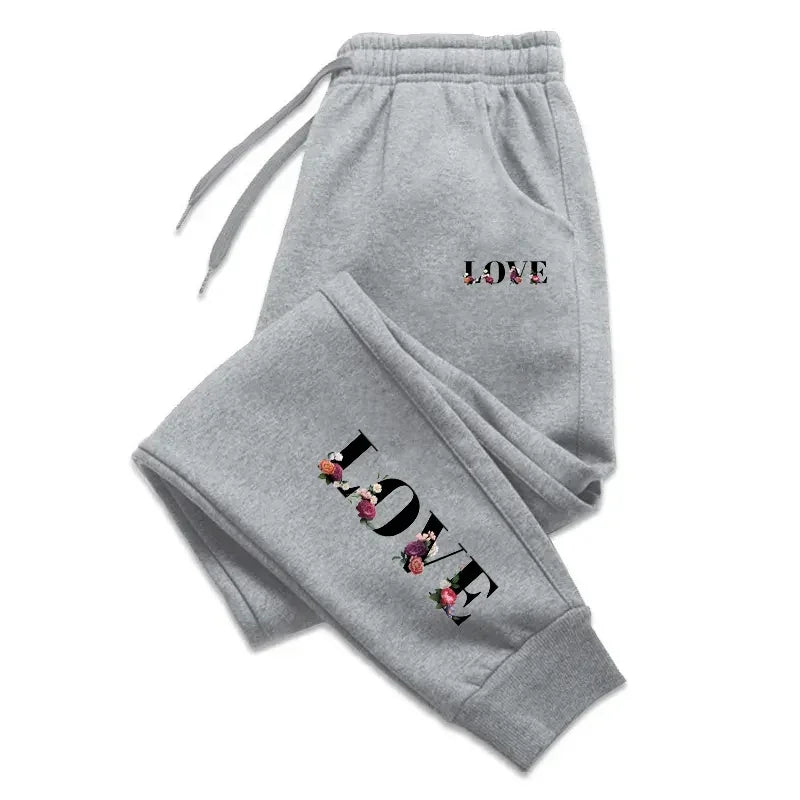 Love & Flower Pattern Sweat Pants - Harajuku Style