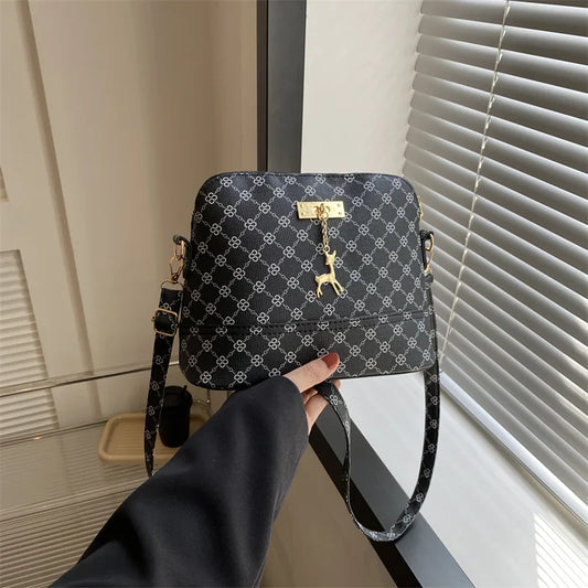 PU Leather Crossbody Bag - Deer Pendant Shell Shape