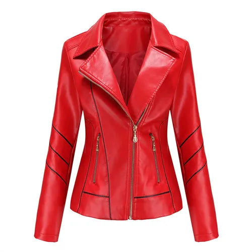 Red Faux Leather Biker Jacket - Premium PU Leather Moto Jacket