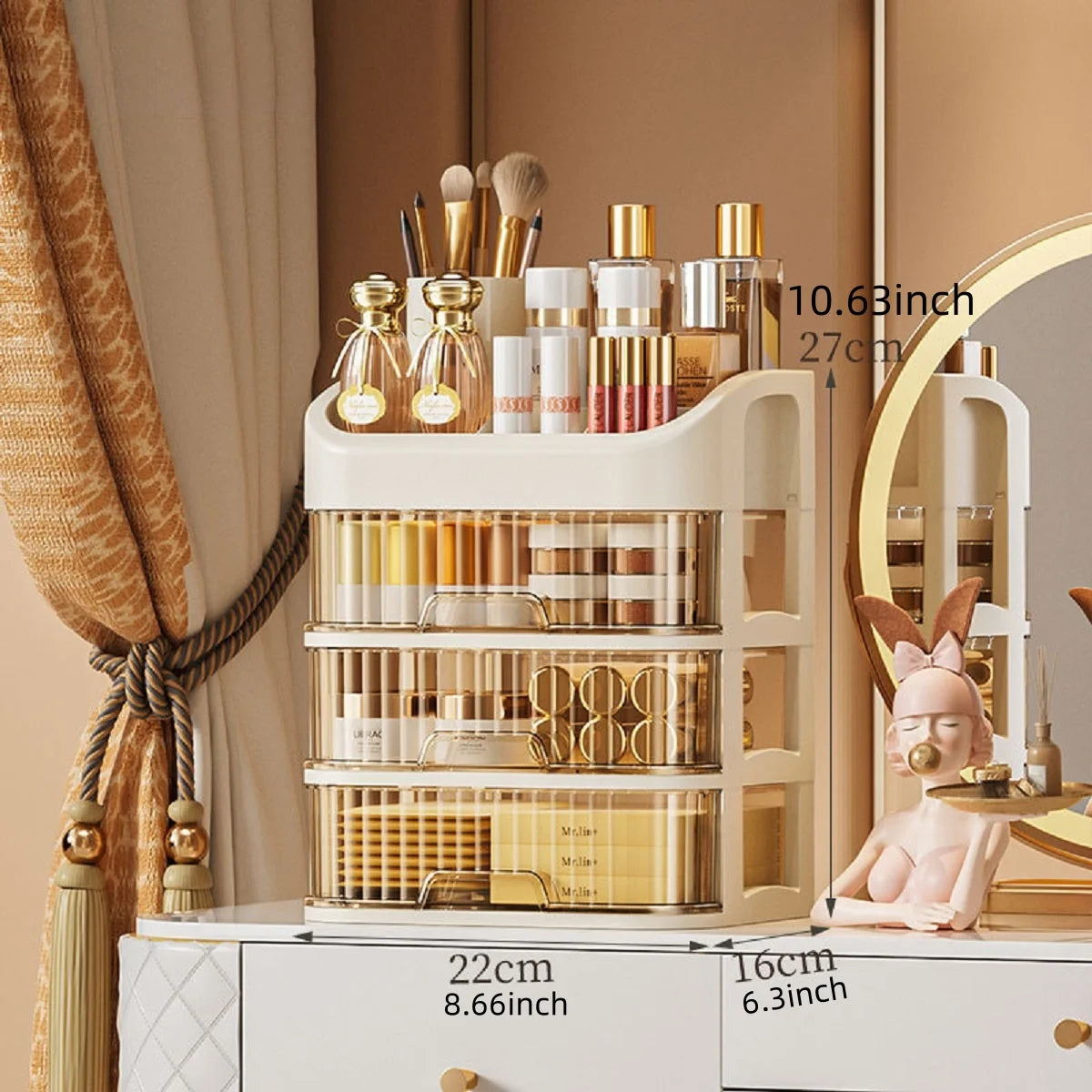 Multi-Layer Expandable Makeup Storage Box - Cosmetics Organizer for Vanity